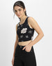 Black Floral Printed Square Neck Cropped Tank Top