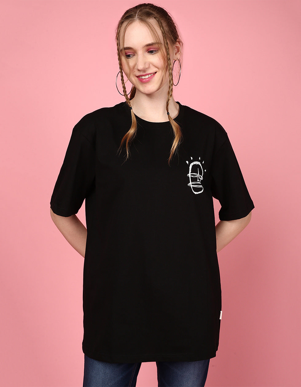 Happy Guy Black Graphic Printed Oversized T-Shirt