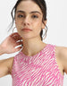 Pink Printed Round Neck Neck Cropped Tank Top