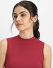 Viva Magenta Plain High Neck Cropped Tank Top