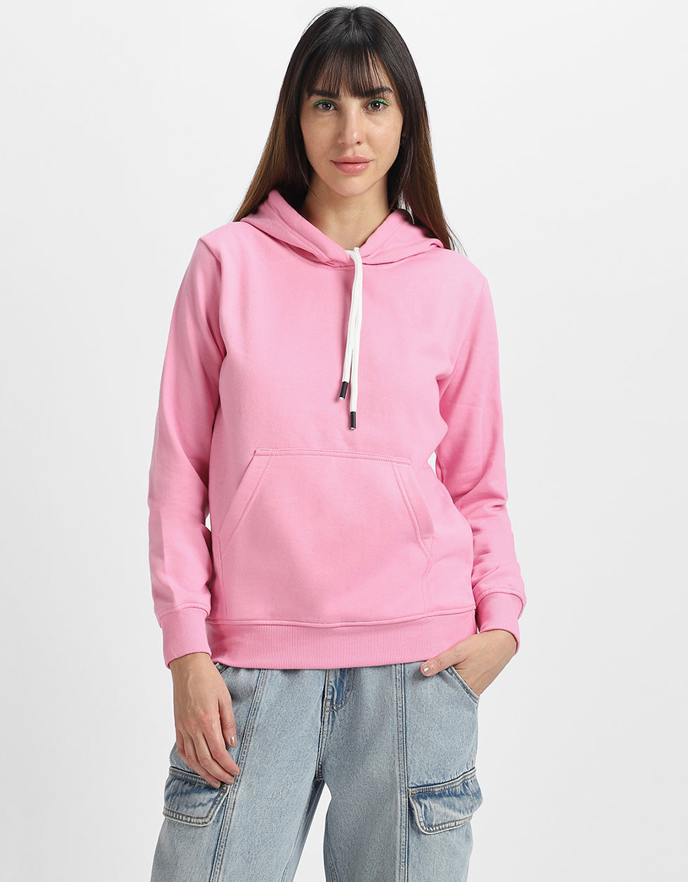 Plain Pink Regular Fit Hoodie