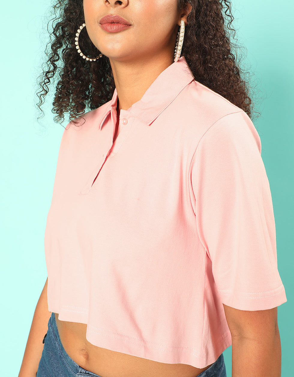 Pink Plain Regular Fit Crop-Top