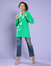 Fog Green Ribbed Full Sleeve Tie-up V Neck Solid T-shirt Dress