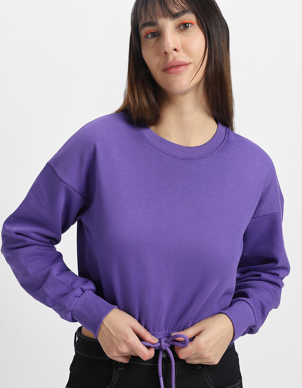 Plain Purple Oversized Cropped Sweatshirt