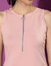 Zipper Closure Pink sleeveless Knee Length T-shirt Dress