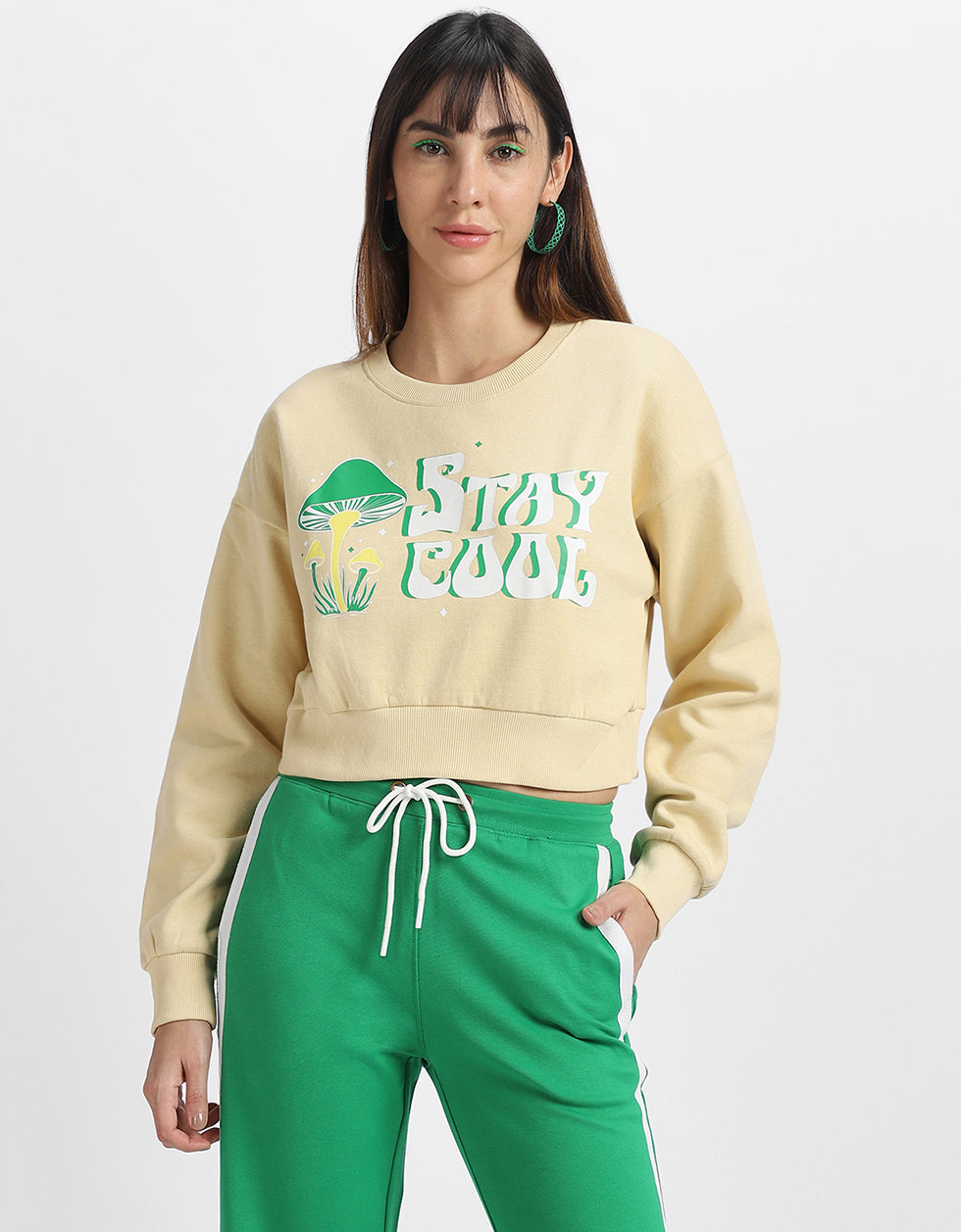 Stay Cool Printed Swan White Oversized Sweatshirt