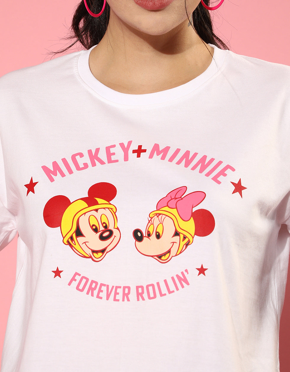 Mickey Minnie White Graphic Printed Crop-Top