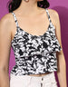 Black Shoulder Strap Printed Crop-Top