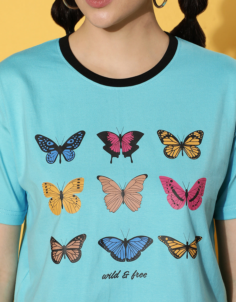 Wild & Free Blue Graphic Printed Crop-Top