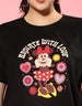 Mickey Minnie Black Graphic Printed Crop-Top