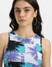 White Printed Round Neck Cropped Tank Top