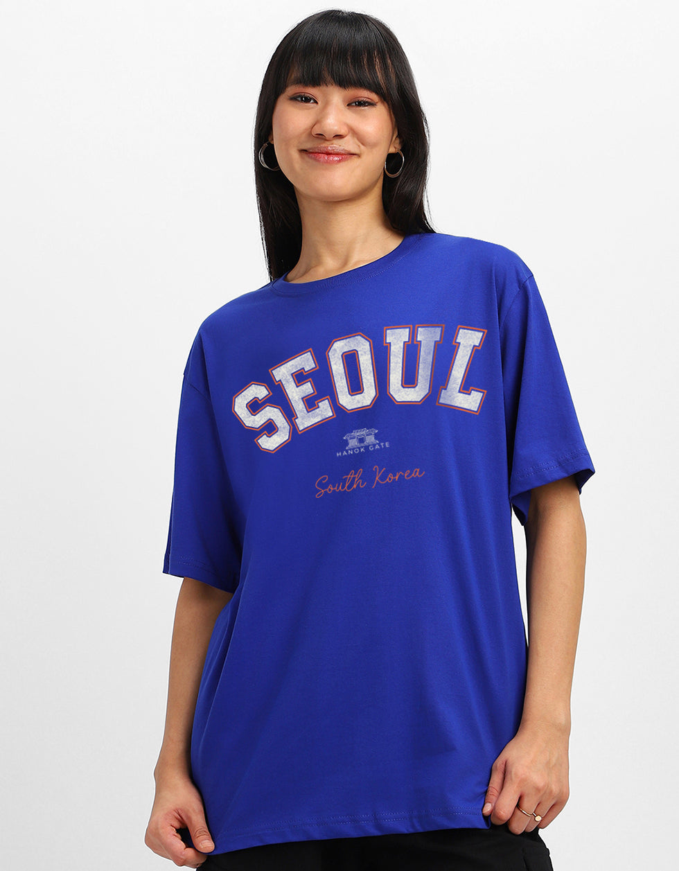 Seoul Royal Blue Oversized Fit Graphic T-Shirt