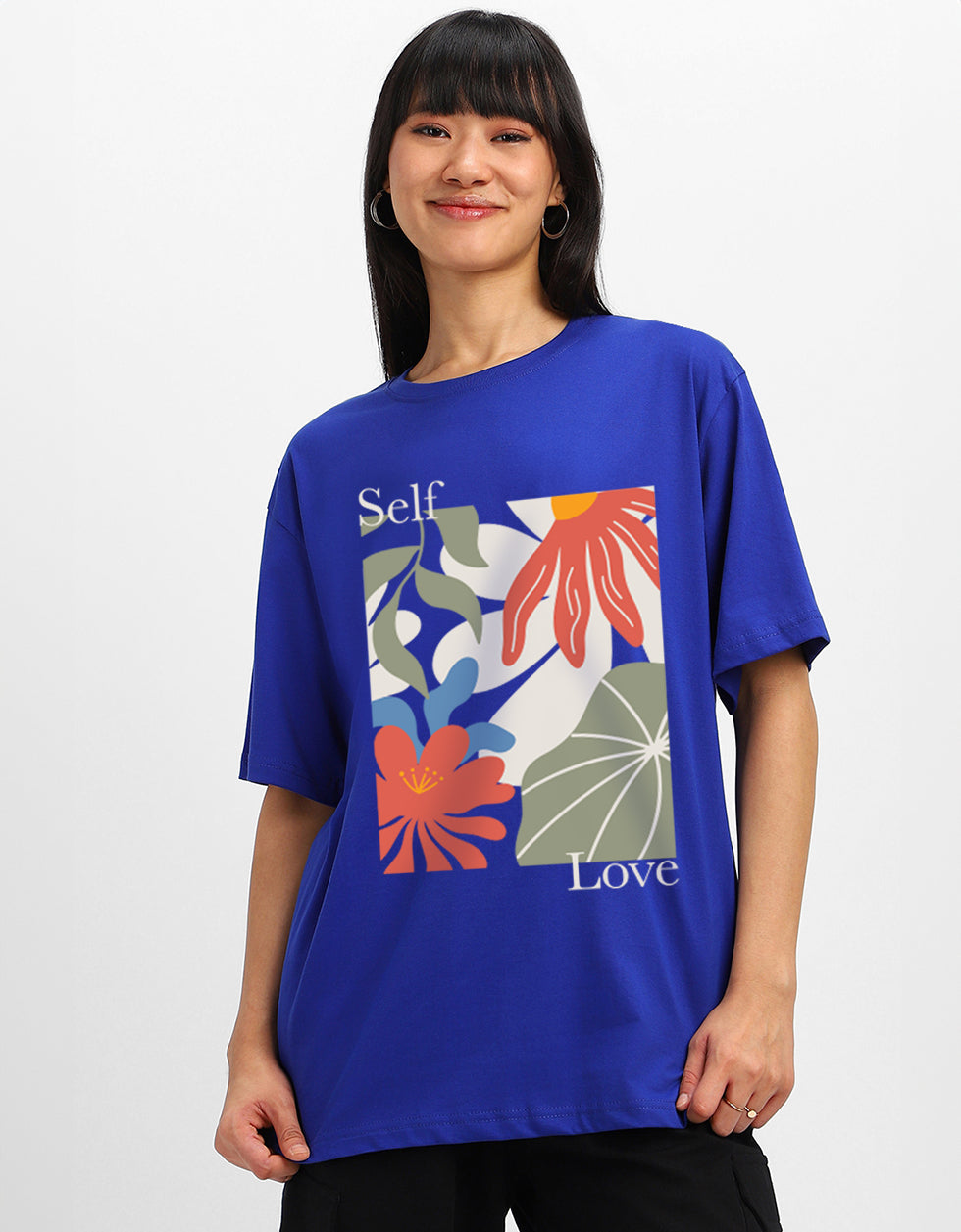 Self Love Royal Blue Oversized Fit Graphic T-Shirt
