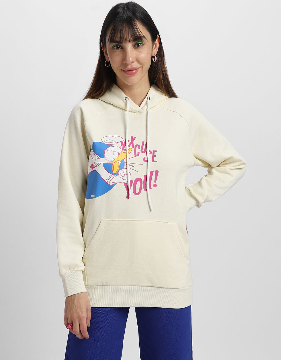 Donald Duck Graphic Printed Beige Regular Fit Hoodie
