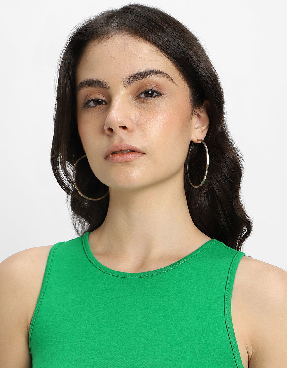Green Plain Round Neck Cropped Tank Top