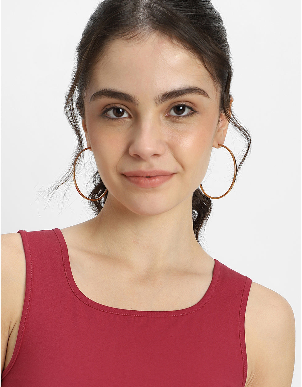 Viva Magenta Plain Square Neck Cropped Tank Top