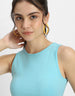 Ice Blue Plain Round Neck Cropped Tank Top