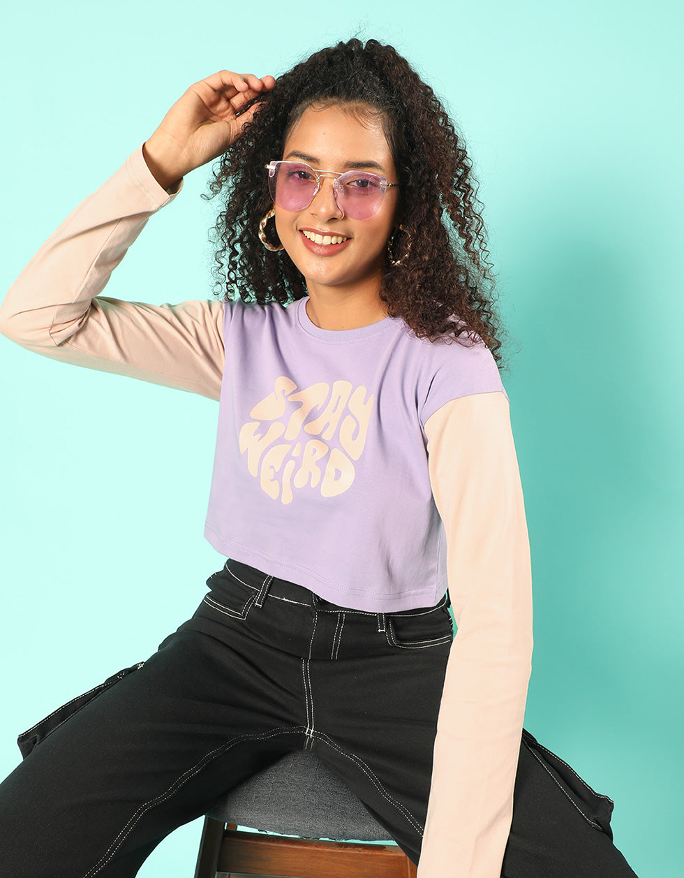 Stay Weird Purple Graphic Printed Crop-Top