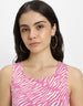 Pink Printed Square Neck Cropped Tank Top