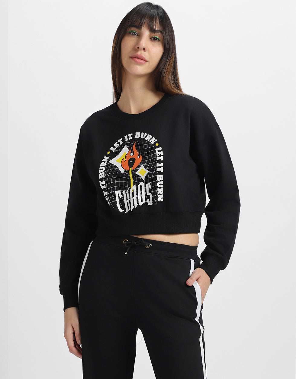 Chaos Graphic Printed Oversized Black Sweatshirt