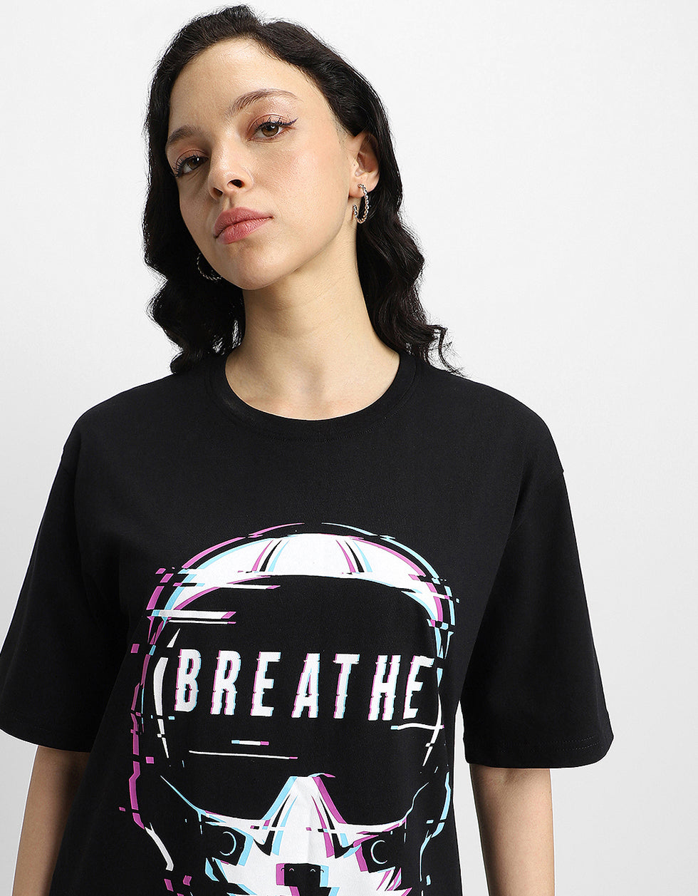 Breathe Black Oversized Graphic T-Shirt