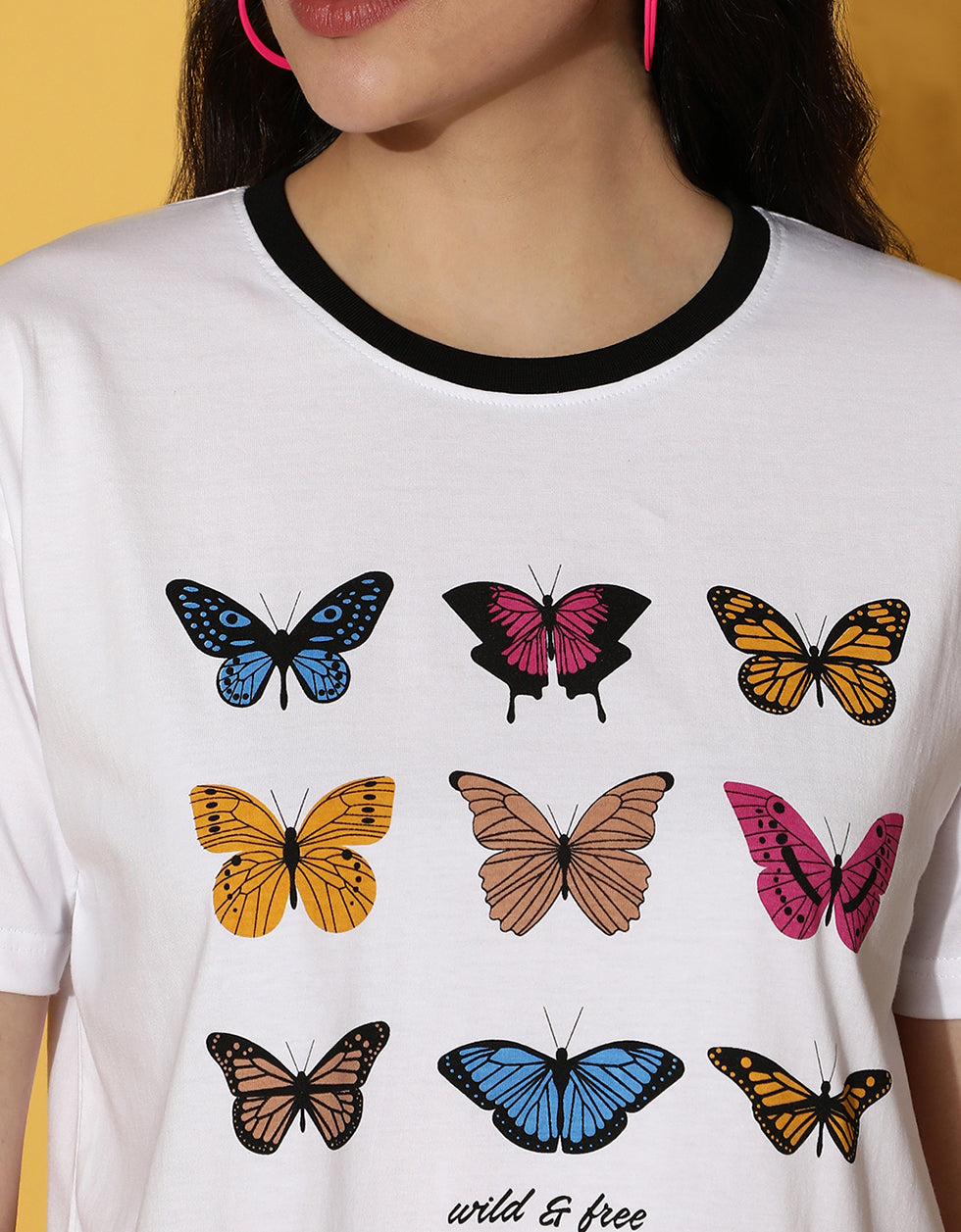 Wild & Free White Graphic Printed Crop-Top