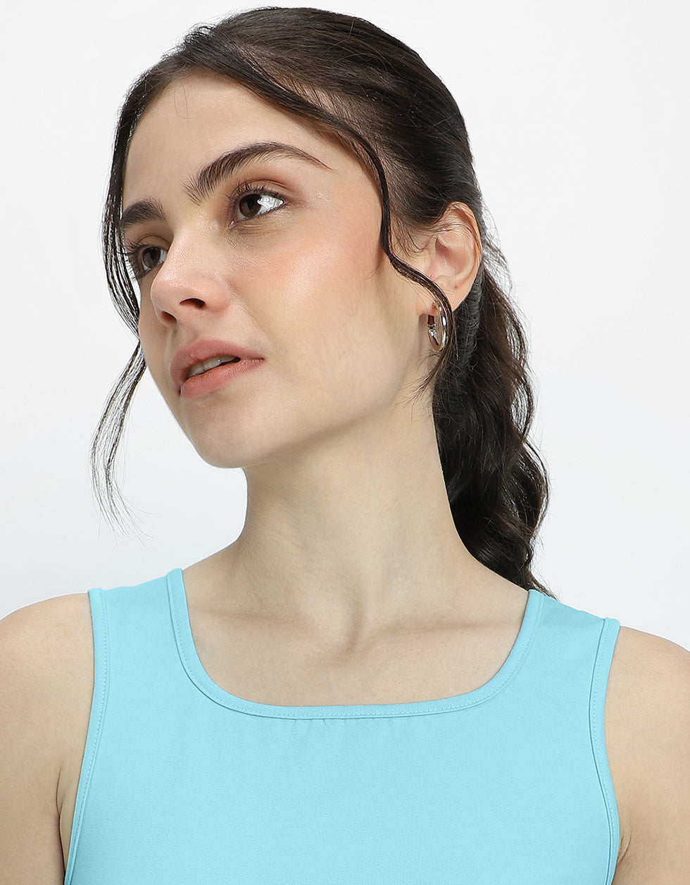 Ice Blue Plain Square Neck Cropped Tank Top