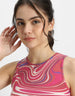 Pink Abstract Printed Round Neck Cropped Tank Top