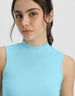 Sky Blue Plain High Neck Cropped Tank Top