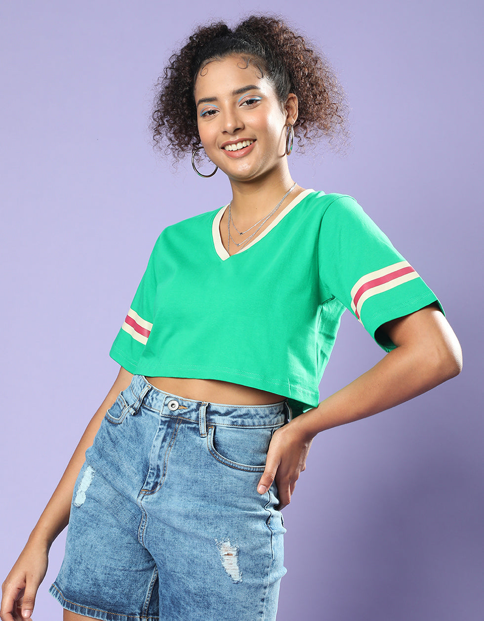 Ready Steady Green Graphic Printed Crop-Top