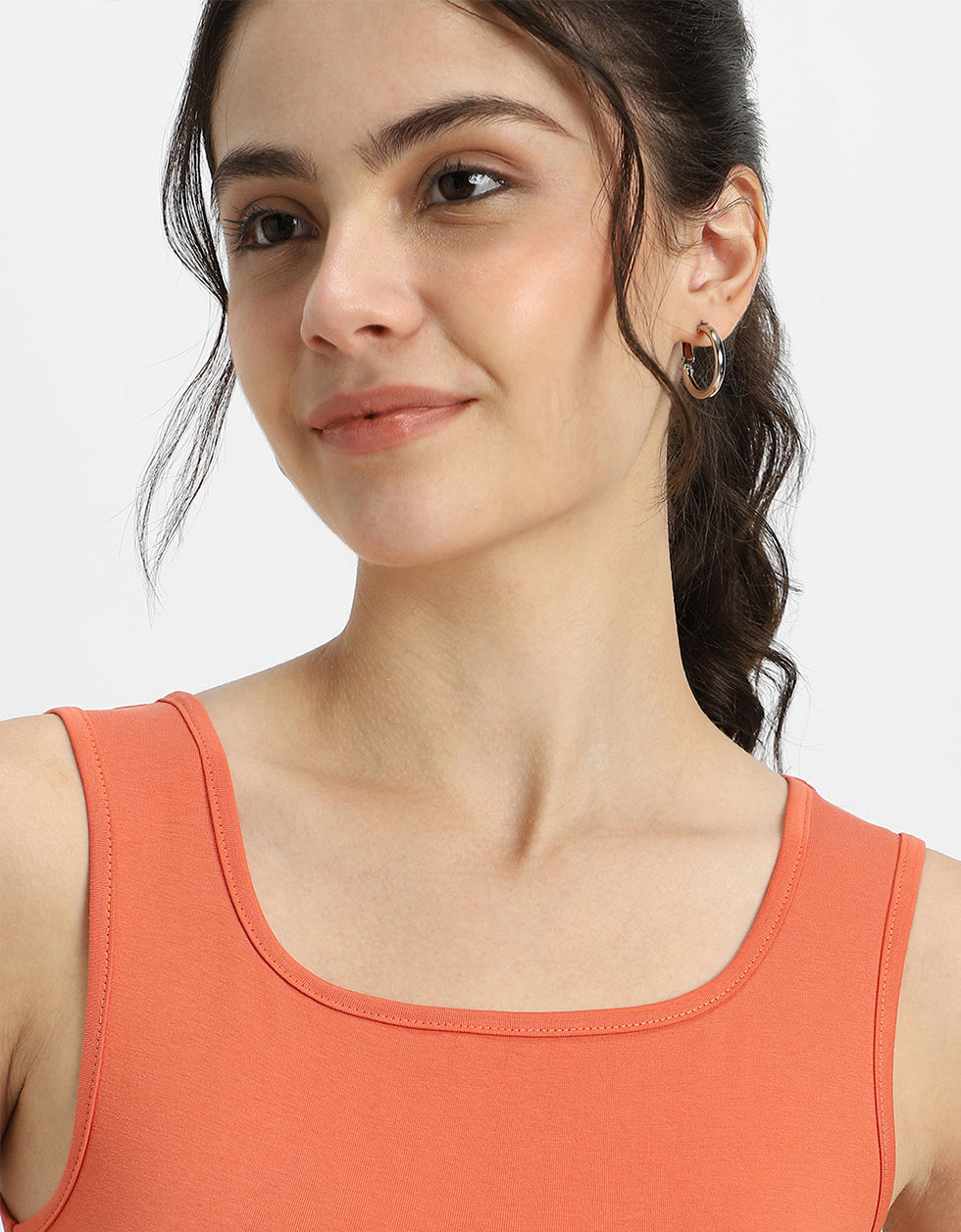 Orange Plain Square Neck Cropped Tank Top