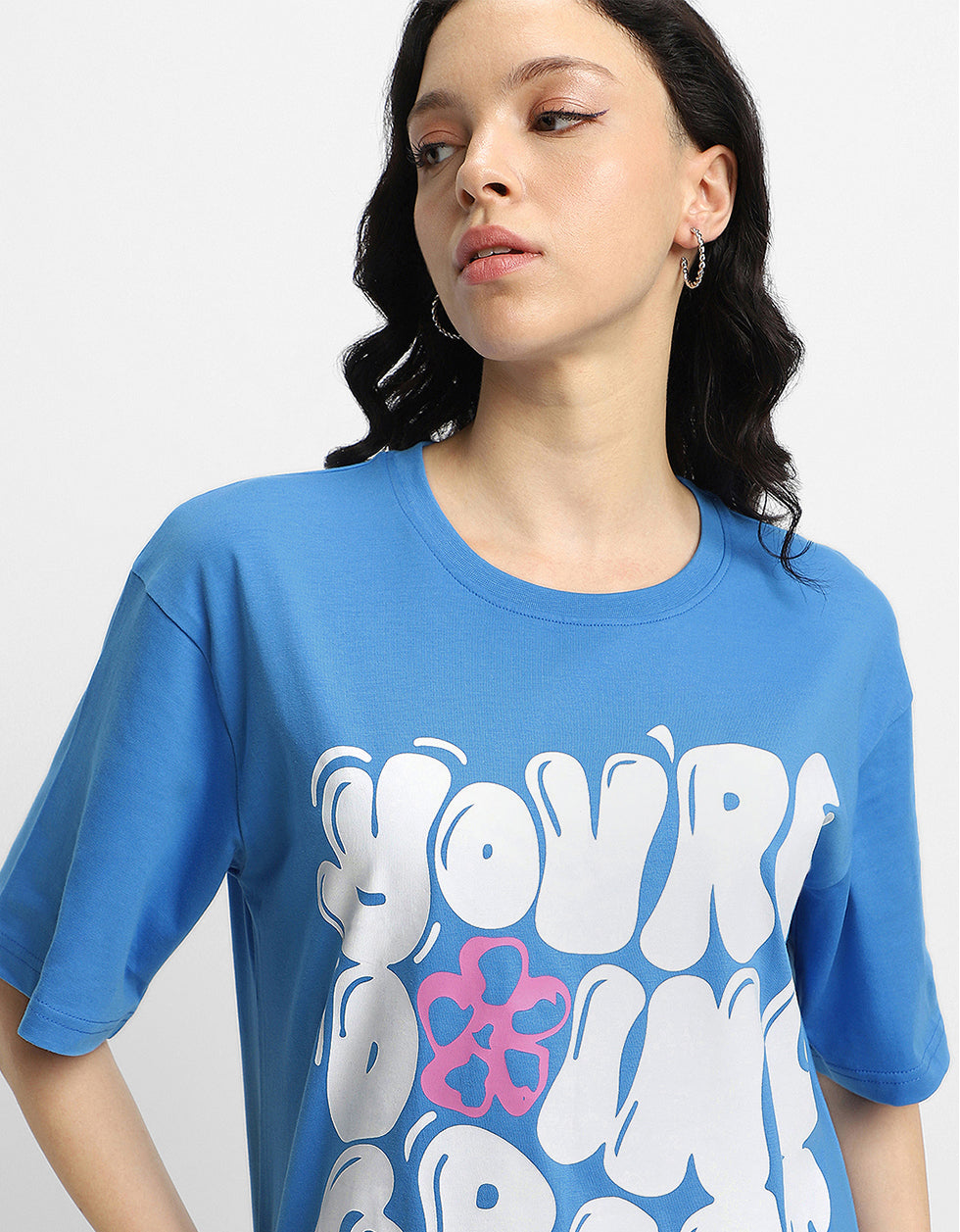 Doing Great Blue Oversized Typographic T-Shirt