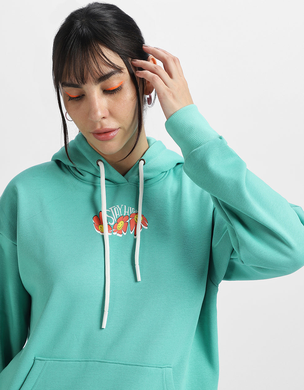 Stay High Graphic Printed Green Oversized Hoodie