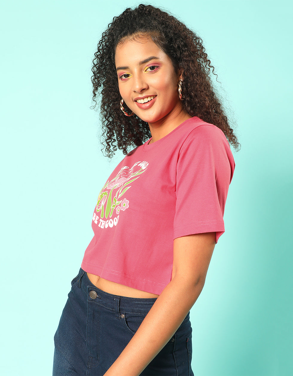 See The Good Magenta Graphic Printed Crop-Top