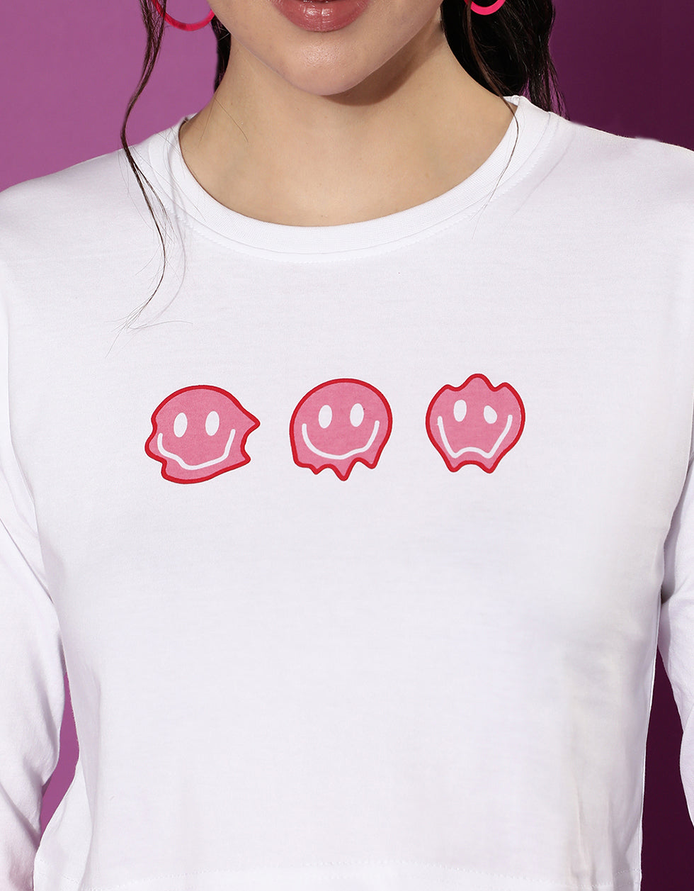 Mood For The Day White Graphic Printed Crop-Top