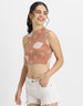 Brown Printed High Neck Cropped Tank Top