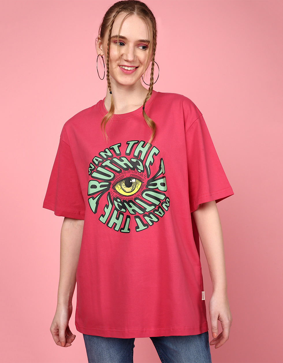 Want The Truth Magenta Oversized Fit Graphic T-Shirt