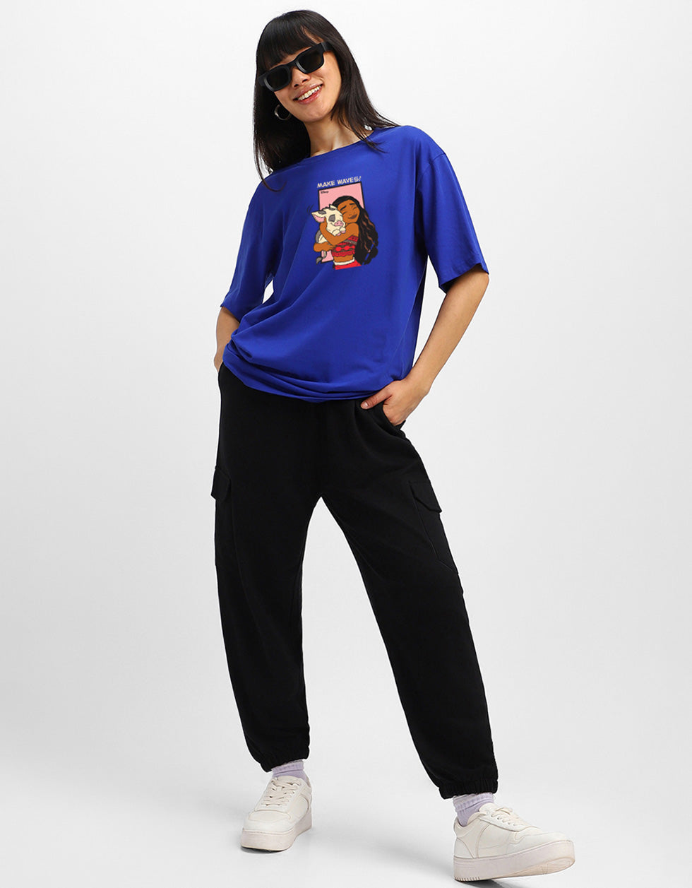 Moana Royal Blue Oversized Fit Graphic T-Shirt