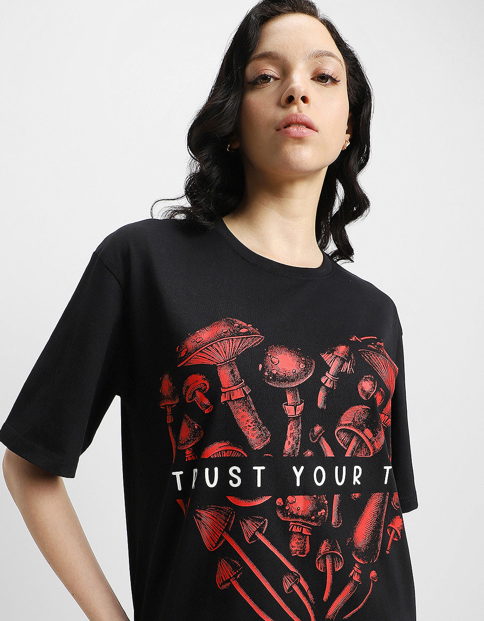 Trust Your Trip Black Oversized Graphic T-Shirt