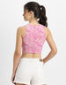 Pink Printed Round Neck Neck Cropped Tank Top