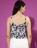 Black Shoulder Strap Printed Crop-Top