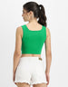 Green Solid Square Neck Cropped Tank Top