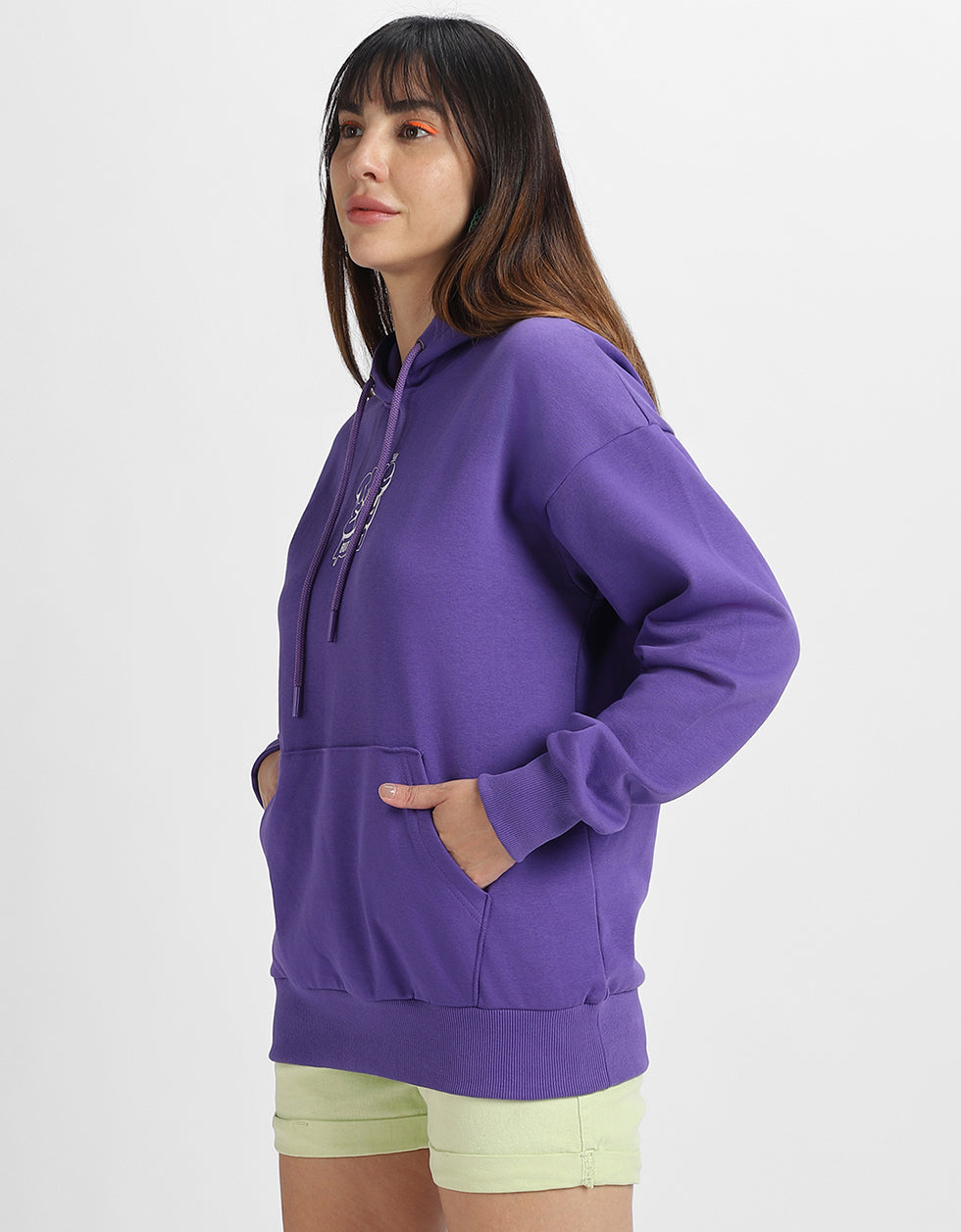 Take It Easy Typographic Printed Purple Oversized Hoodie