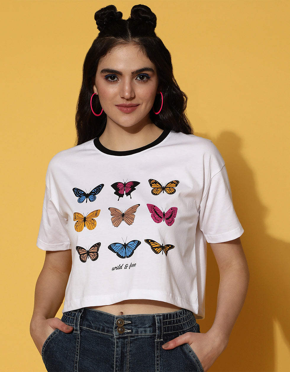 Wild & Free White Graphic Printed Crop-Top