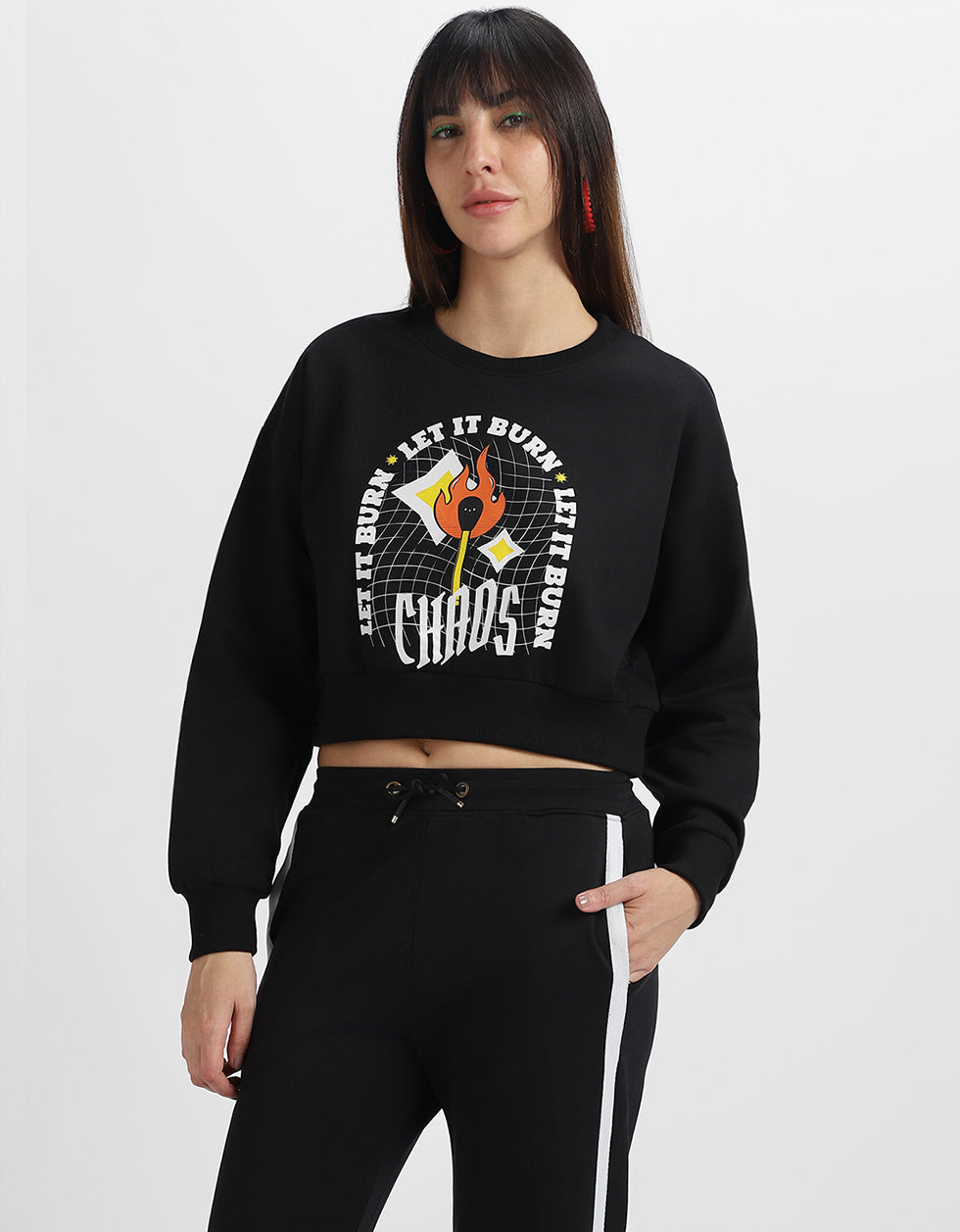 Chaos Graphic Printed Oversized Black Sweatshirt