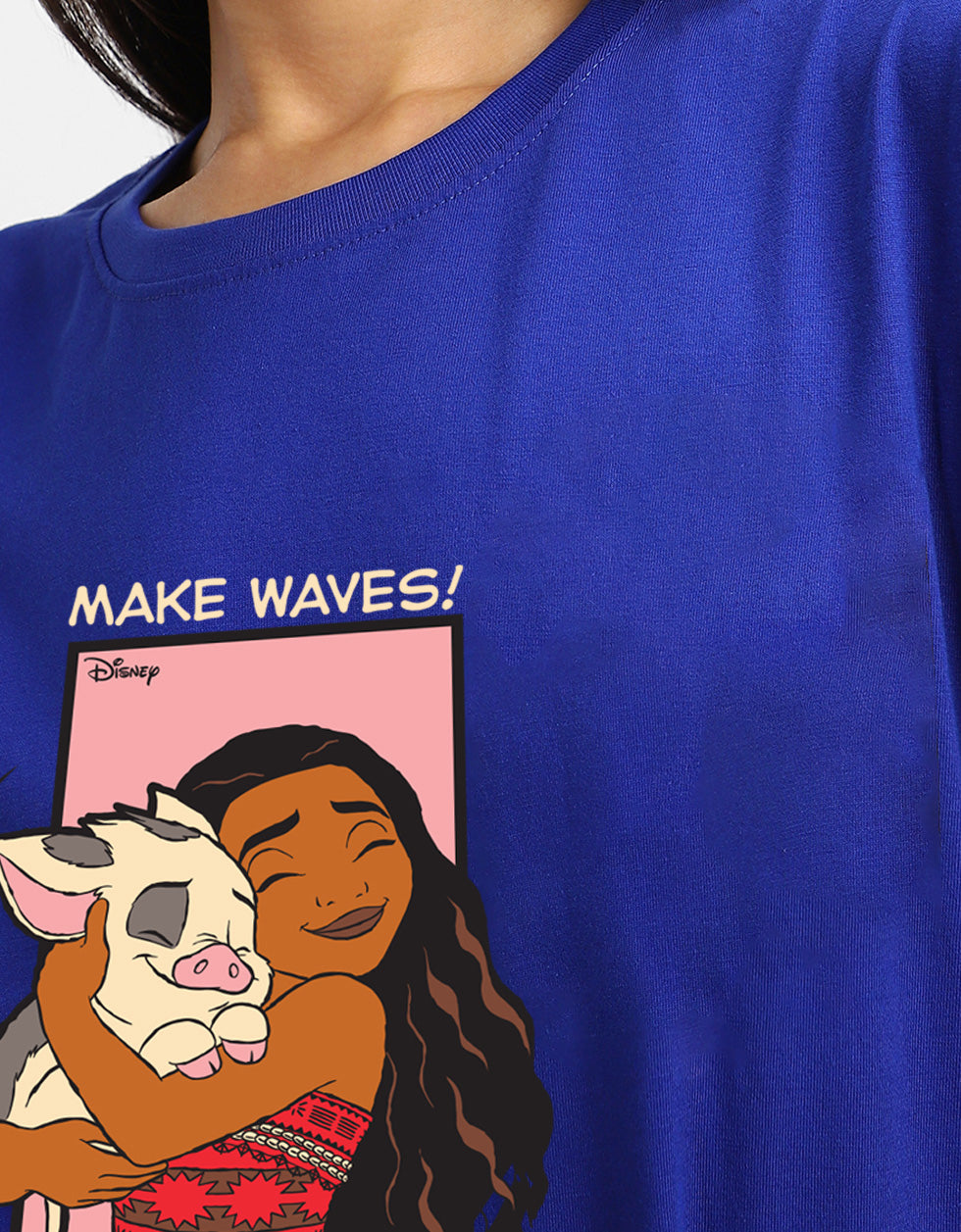 Moana Royal Blue Oversized Fit Graphic T-Shirt