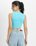 Blue Radiance Plain High Neck Cropped Tank Top