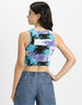 White Printed Round Neck Cropped Tank Top