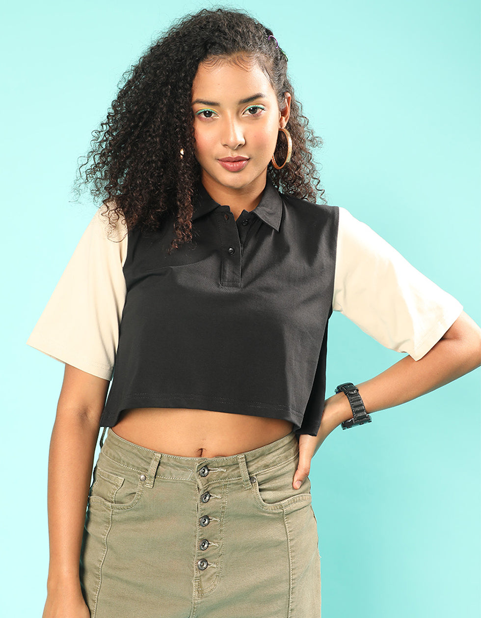 Black & White Plain Crop-Top