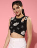 Black Designer Floral Print Regular Fit Crop-Top